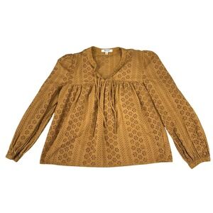 Madewell Women's XS Eyelet Double-Tie Peasant Blouse Gold Carrot Cake Lace Boho‎